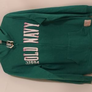 Old Navy, green hooded sweatshirt, zip-up size: Large